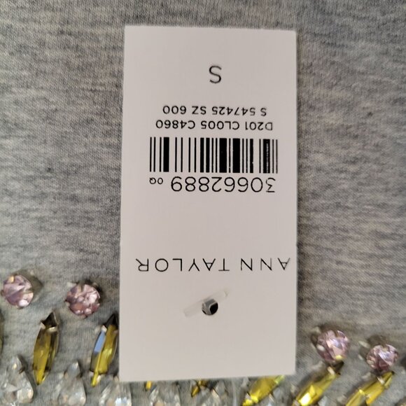 Ann Taylor Embellished Gray Sweatshirt With Gemstone Neckline Small NWT - Picture 3 of 11